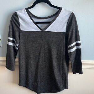 Charcoal and blue V-Neck Long Sleeve Women's Top baseball style
